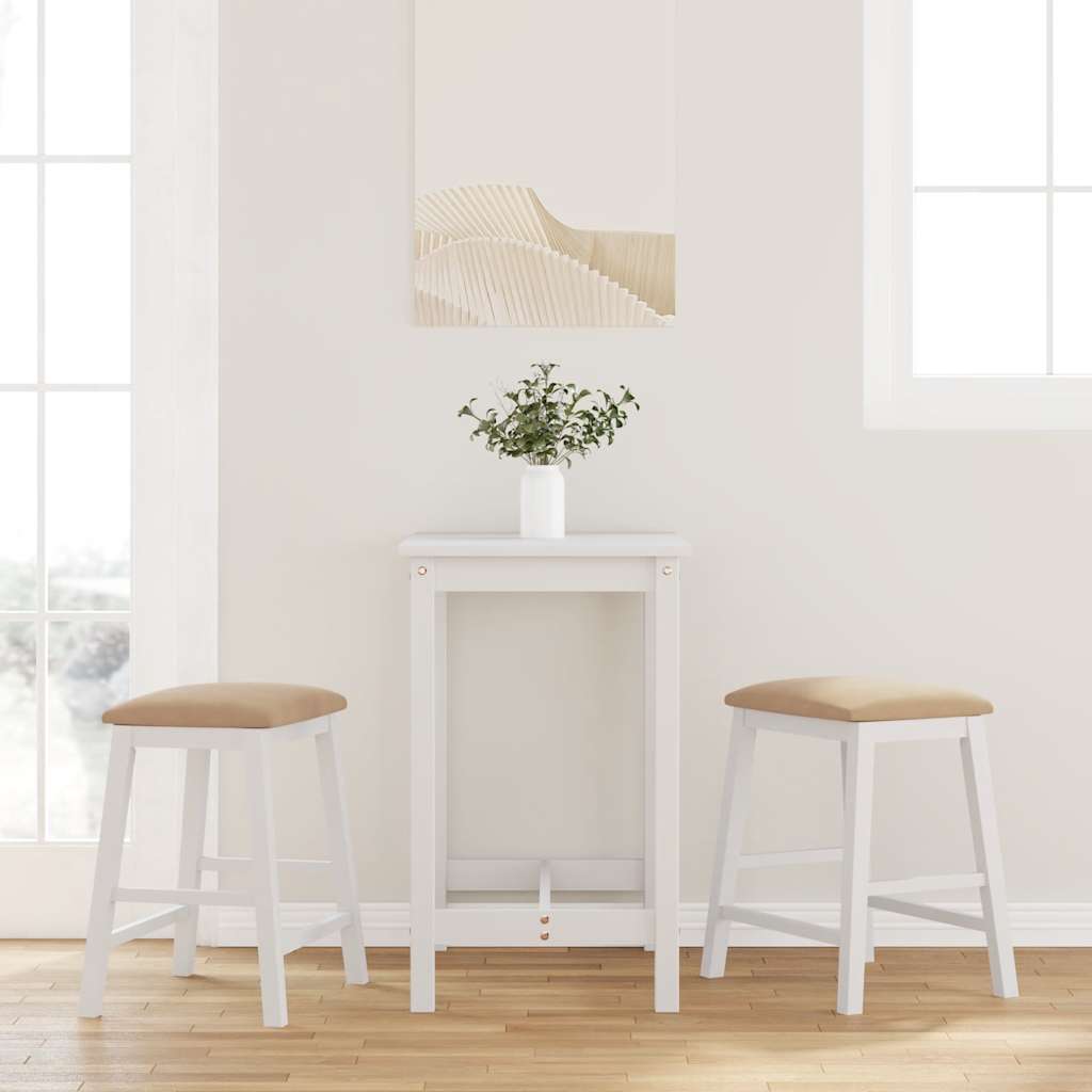 Sillas De Bar 2 Uds Madera Maciza Blanca Caucho