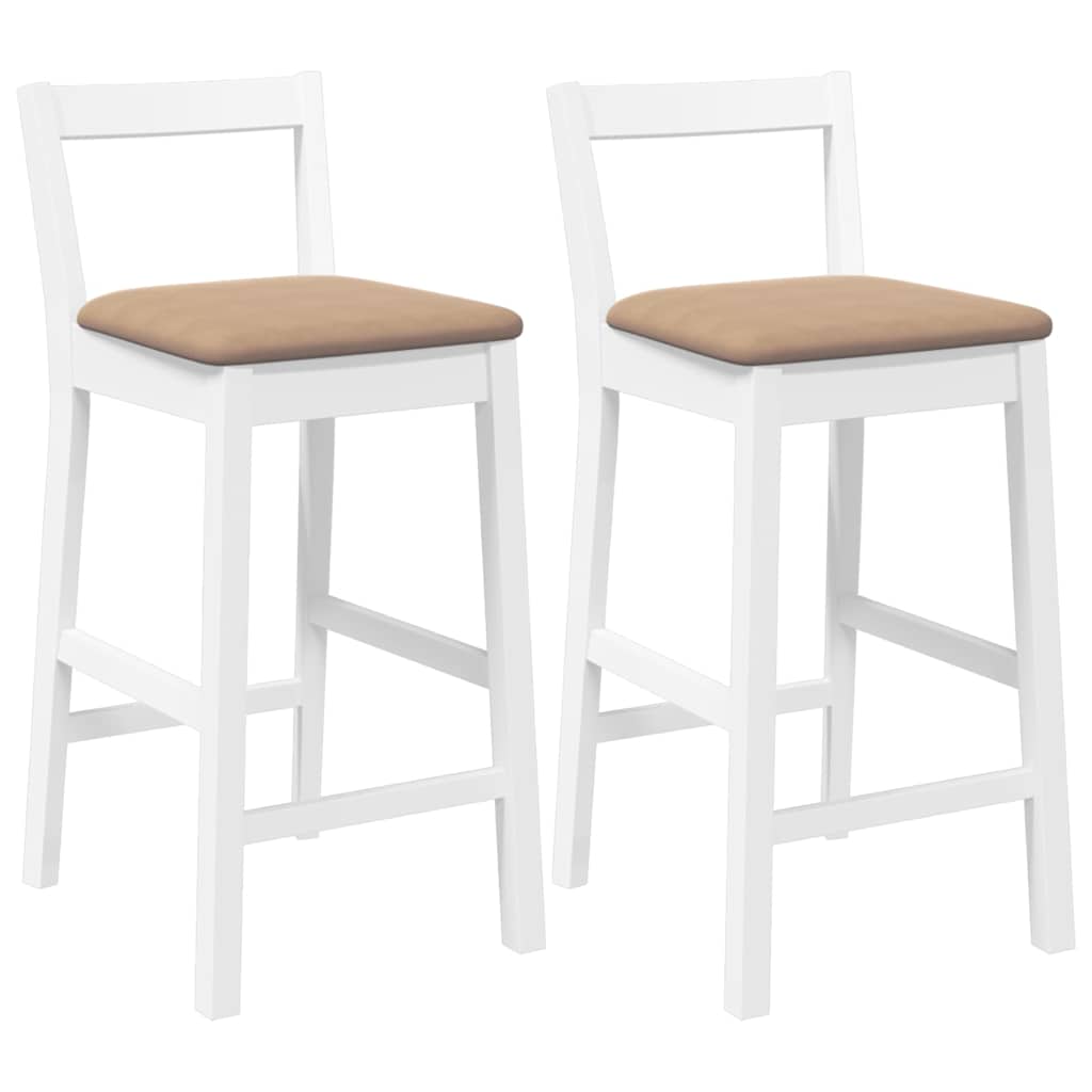 Taburetes De Bar Con Cojines, 2 Unidades, Madera Maciza Blanca, Goma