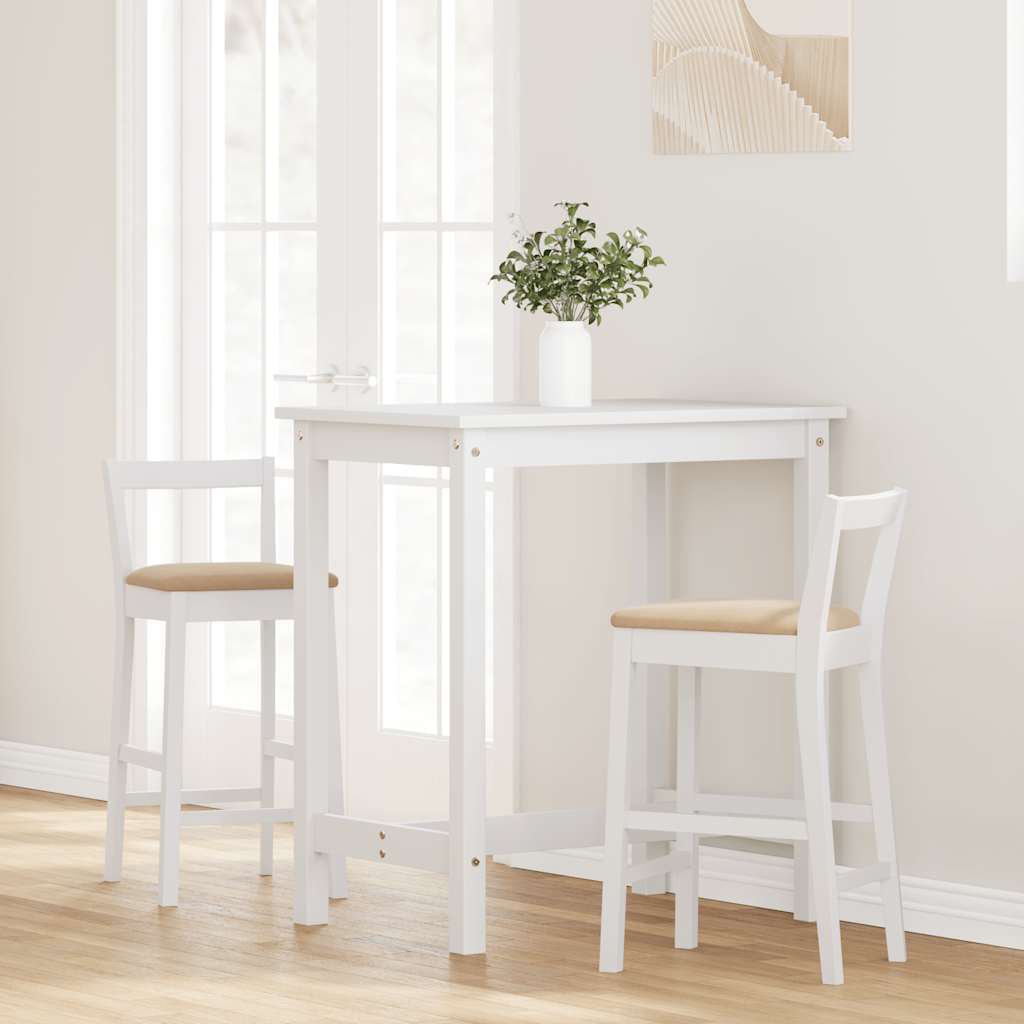 Taburetes De Bar Con Cojines, 2 Unidades, Madera Maciza Blanca, Goma