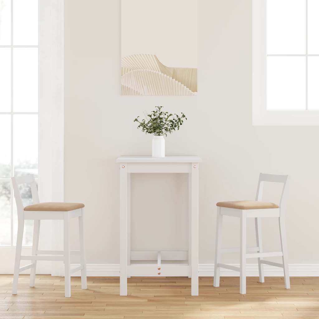 Taburetes De Bar Con Cojines, 2 Unidades, Madera Maciza Blanca, Goma