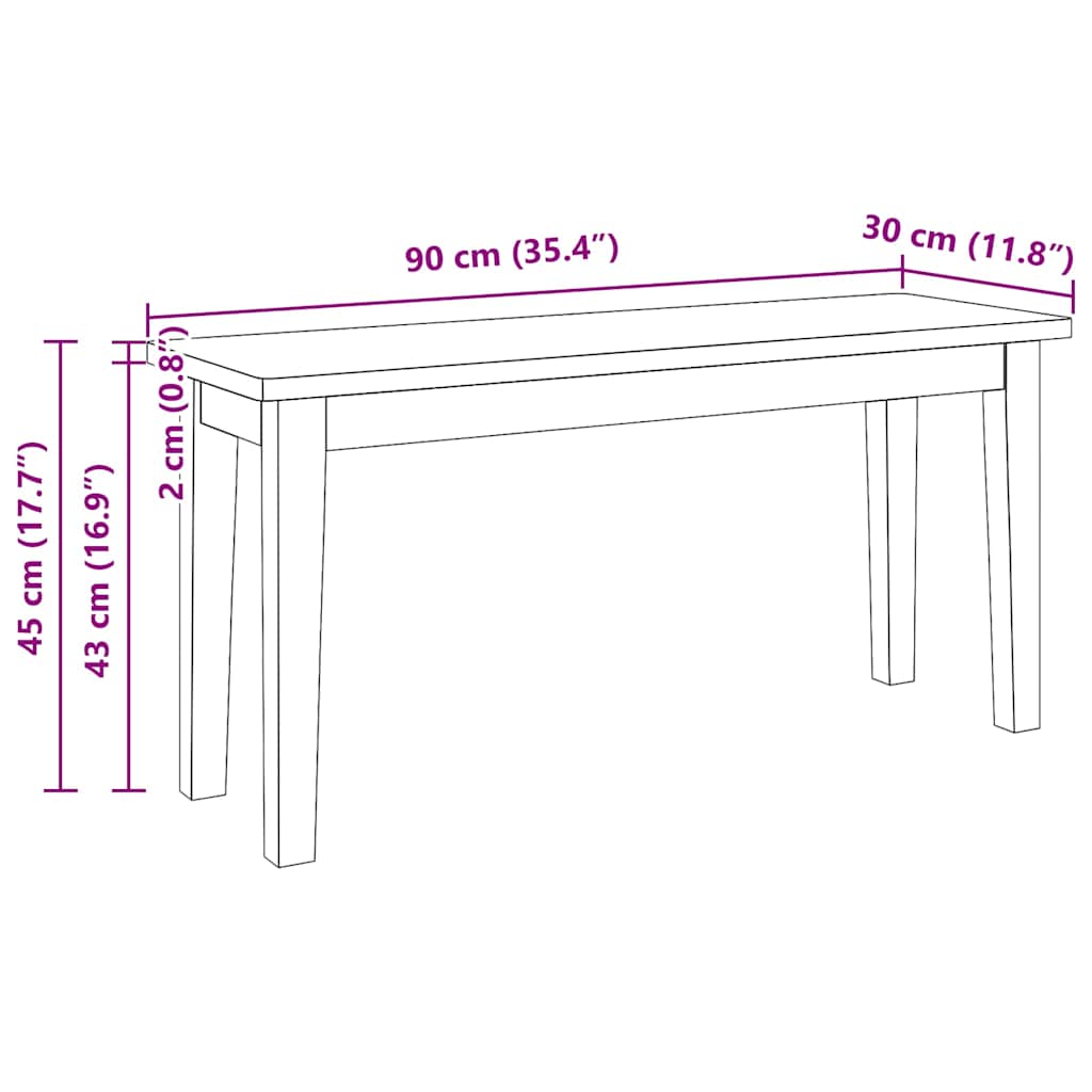 Banco 90 Cm Madera Maciza Caucho