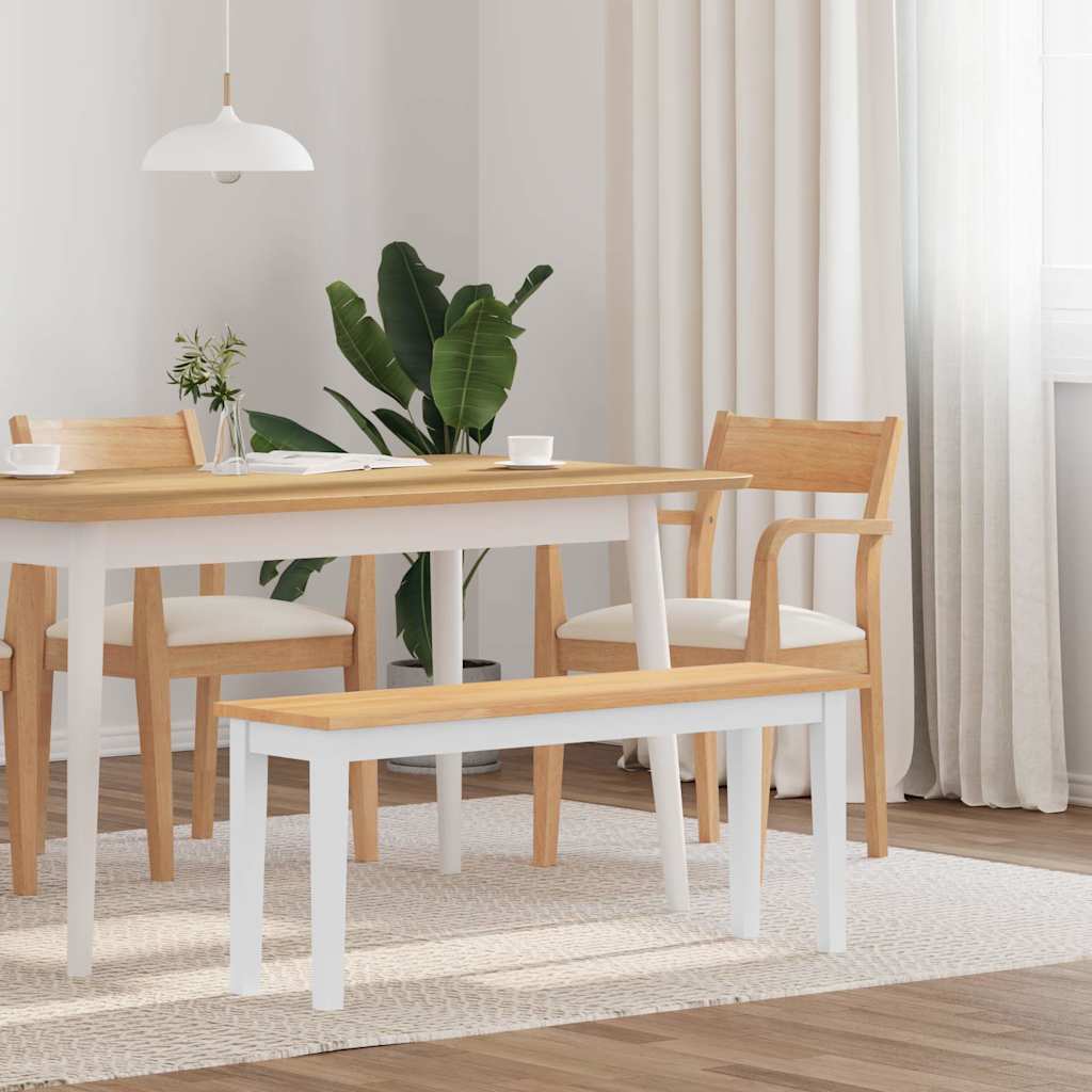 Banco 110 Cm Madera Maciza Caucho Blanco
