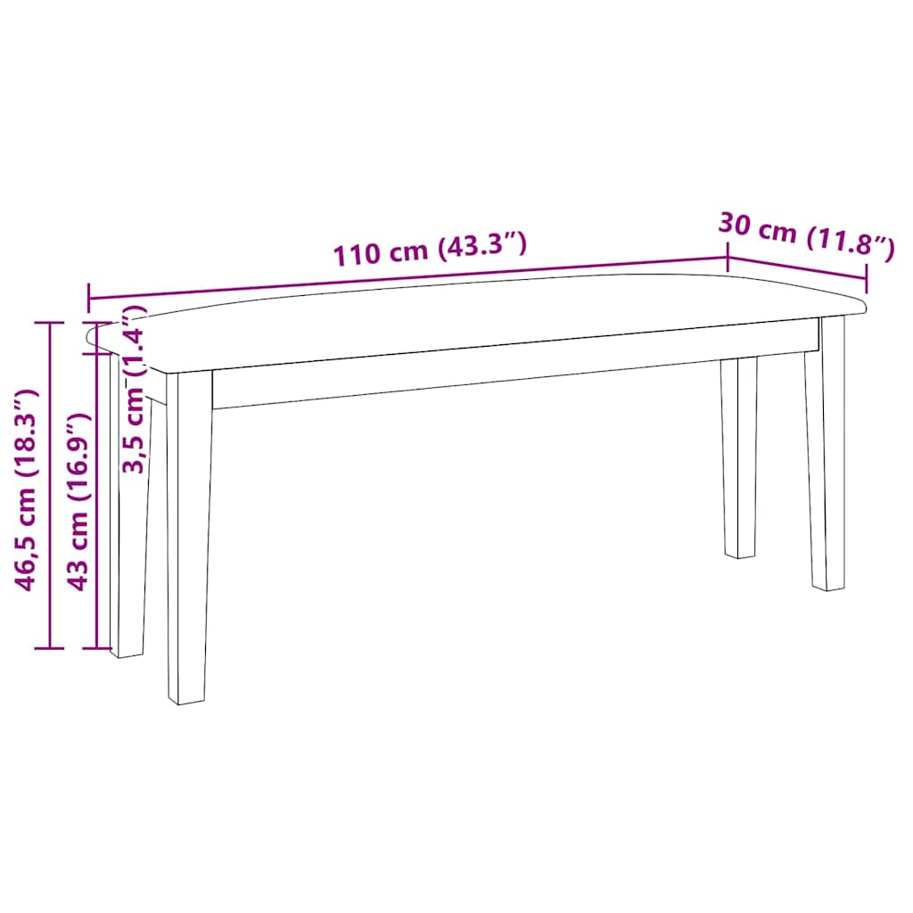 Banco 110 Cm Madera Maciza Caucho Blanco