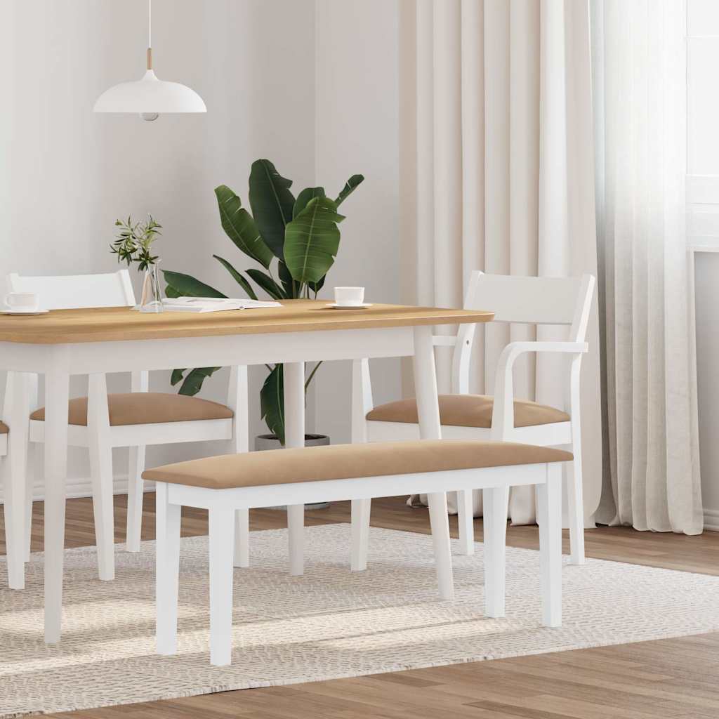 Banco 110 Cm Madera Maciza Caucho Blanco
