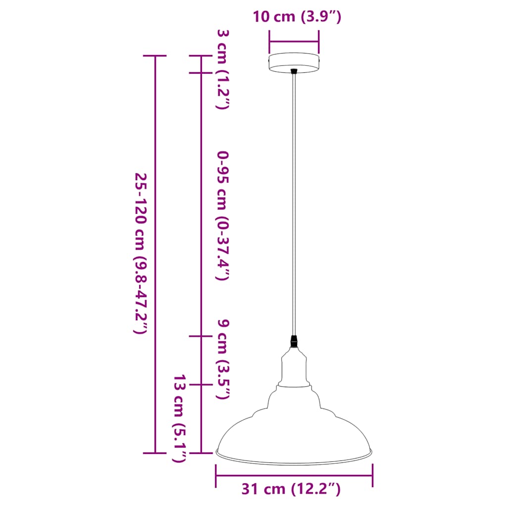 Lámpara Colgante Regulable Altura E27 Ø 31Cm