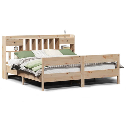 Cama Con Estantería Sin Colchón Madera Maciza De Pino 180X200Cm