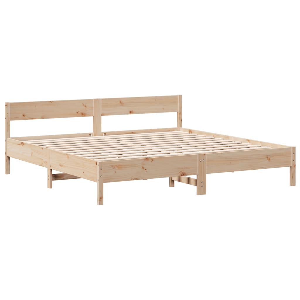 Cama Con Estantería Sin Colchón Madera Maciza De Pino 180X200Cm