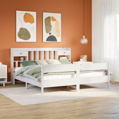 Cama Con Estantería Sin Colchón Madera Maciza De Pino 180X200Cm