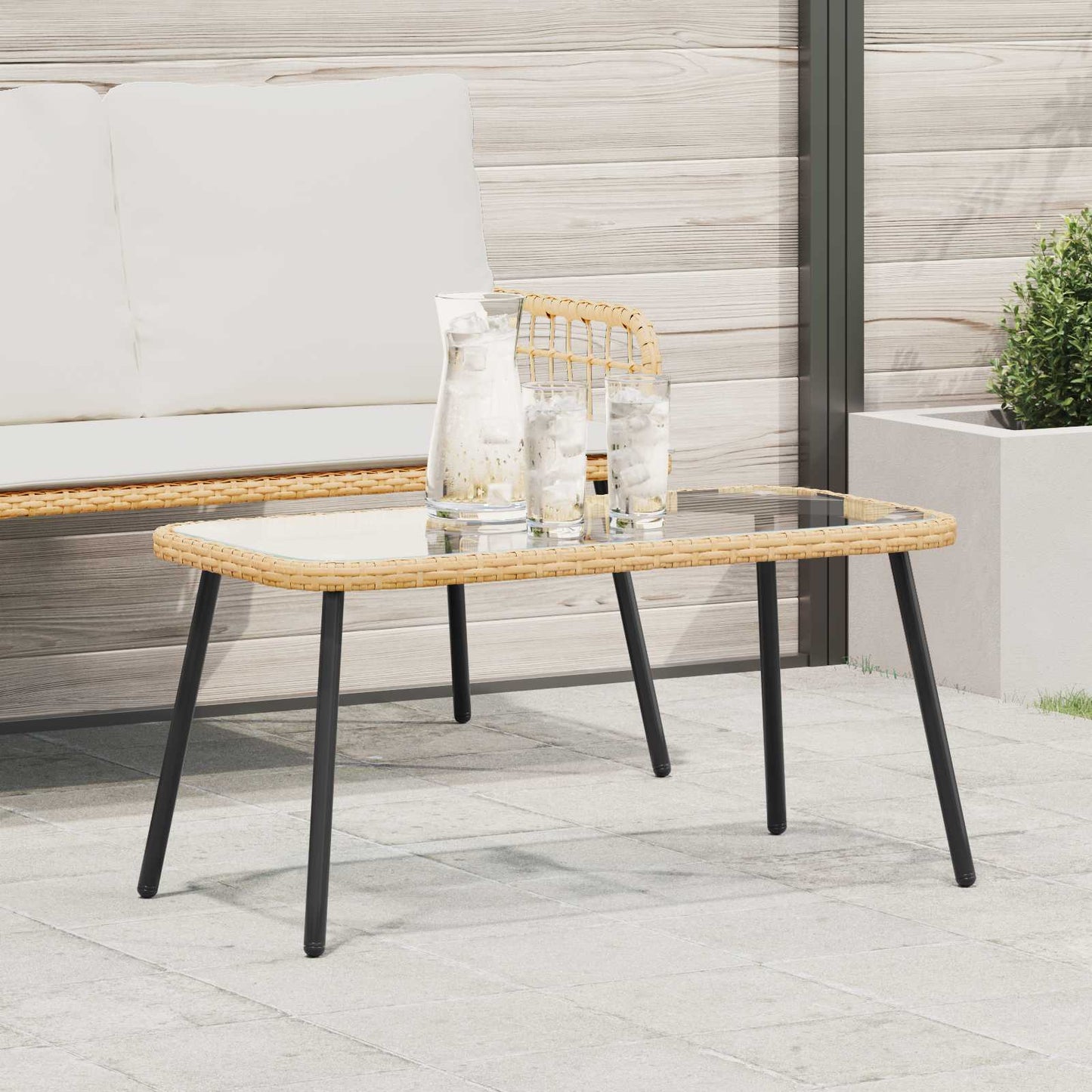Mesa De Café Marrón Y Negro 90 X 45 X 43 Cm Ratán Sintético
