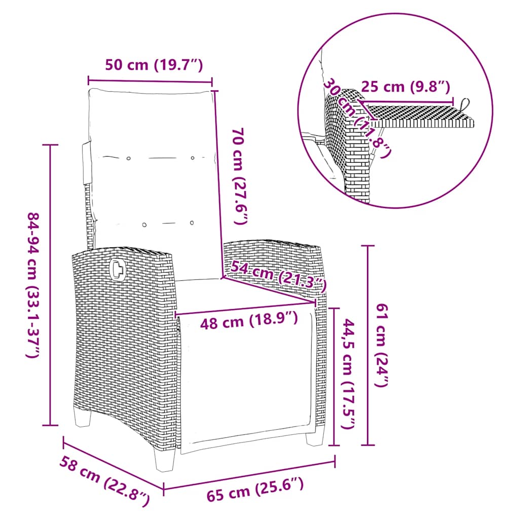 Silla De Jardín Reclinable Con Mesa Auxiliar Ratán