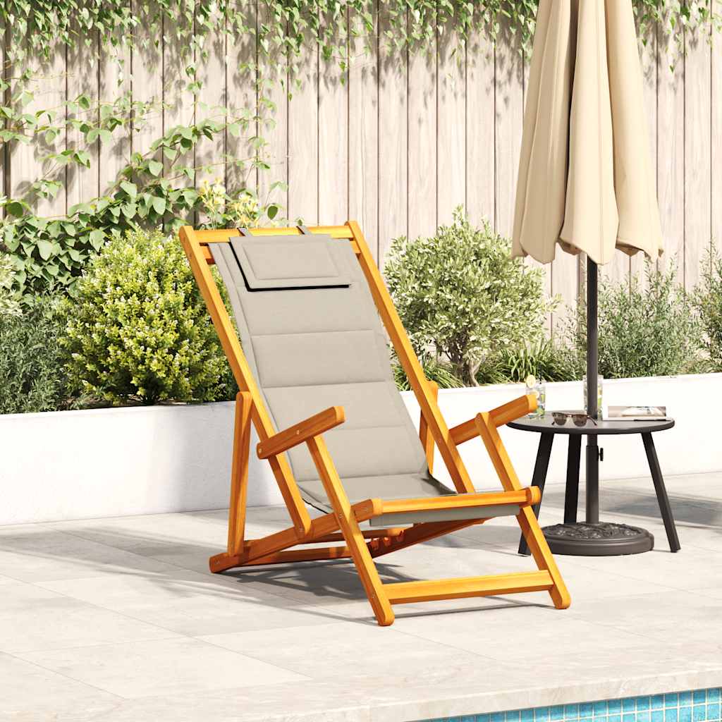 Silla De Playa Con Cojín 2 Pcs Marrón Madera De Acacia Sólida