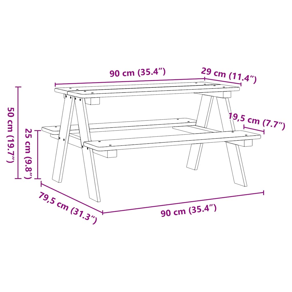 Mesa Infantil Con Bancos  "Irun" 90X79,5X50 Cm Madera Maciza