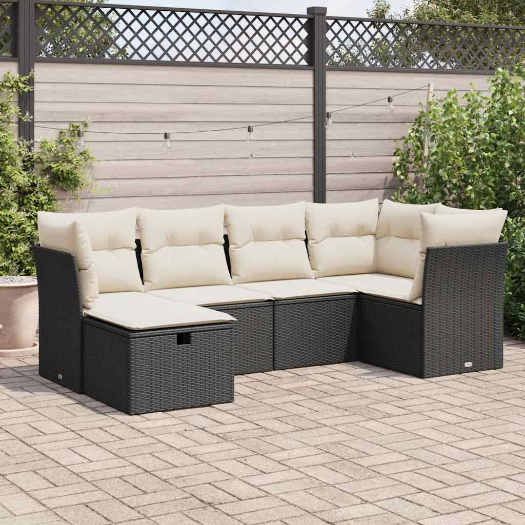 Set Sofás De Jardín 7 Piezas Y Cojines Ratán Sintético Beige