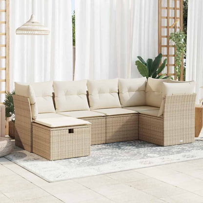 Set Sofás De Jardín 7 Piezas Y Cojines Ratán Sintético Beige