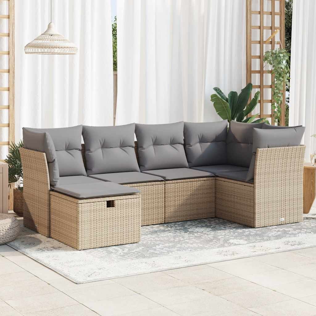 Set Sofás De Jardín 7 Piezas Y Cojines Ratán Sintético Beige