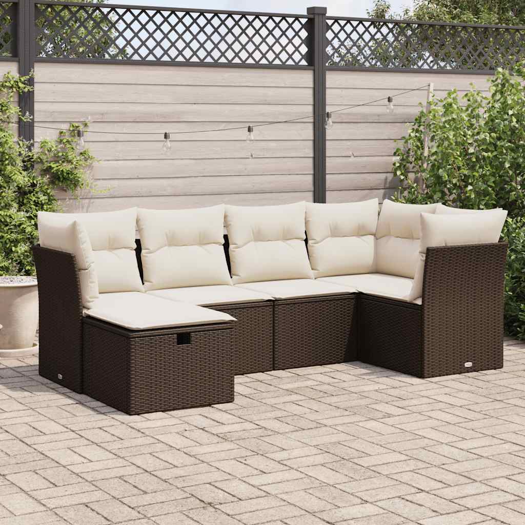 Set Sofás De Jardín 7 Piezas Y Cojines Ratán Sintético Beige