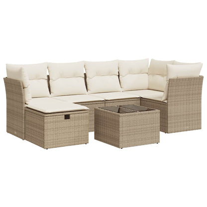 Set Sofás De Jardín 7 Piezas Y Cojines Ratán Sintético Beige
