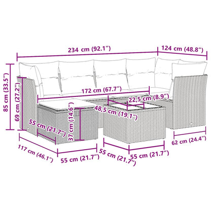 Set Sofás De Jardín 7 Piezas Y Cojines Ratán Sintético Beige