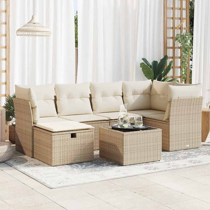 Set Sofás De Jardín 7 Piezas Y Cojines Ratán Sintético Beige