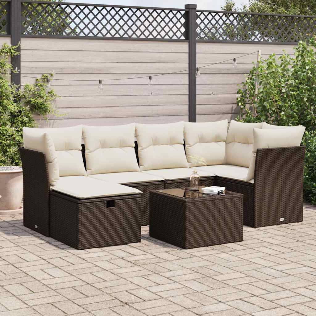 Set Sofás De Jardín 7 Piezas Y Cojines Ratán Sintético Beige