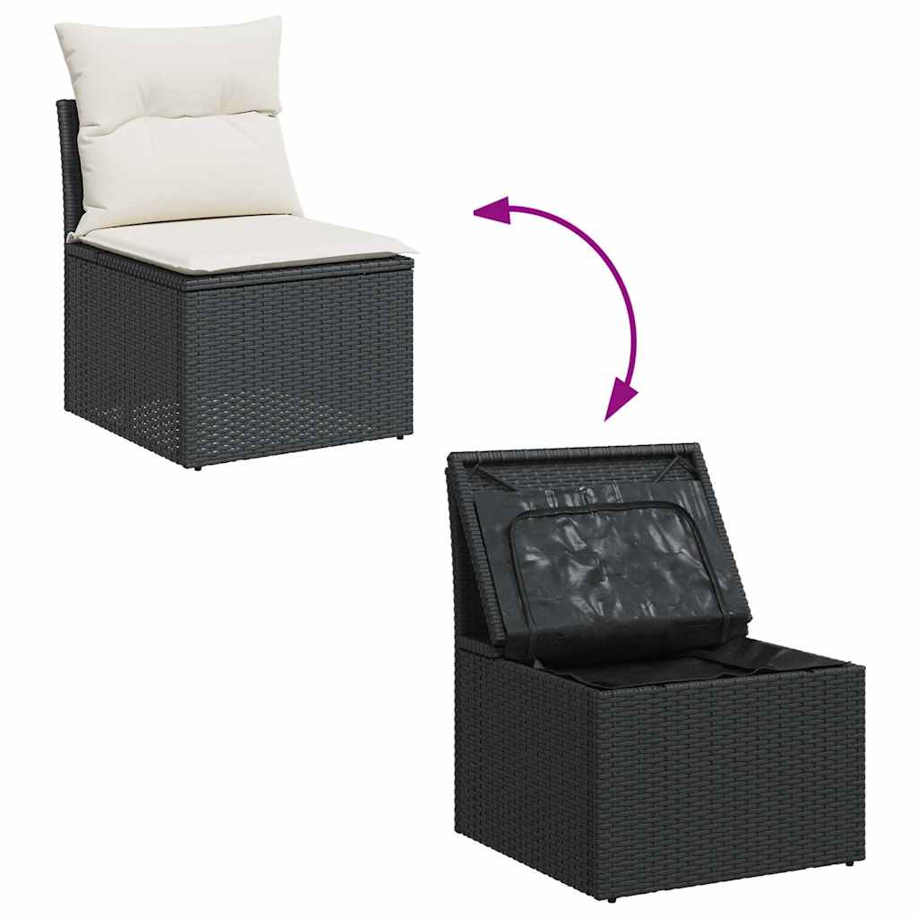 Set De Sofás De Jardín 7 Pzas Con Cojines Ratán Sintético Negro