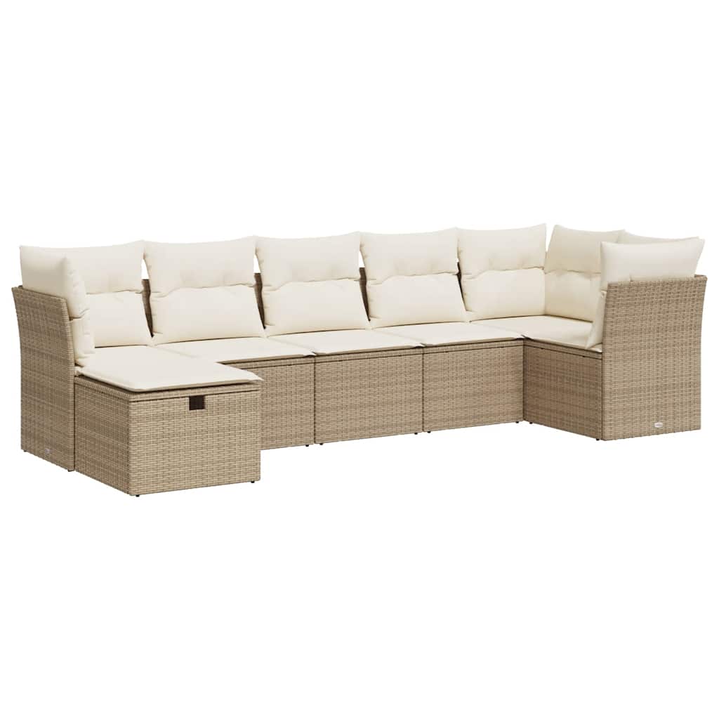 Set Sofás De Jardín 7 Piezas Y Cojines Ratán Sintético Beige
