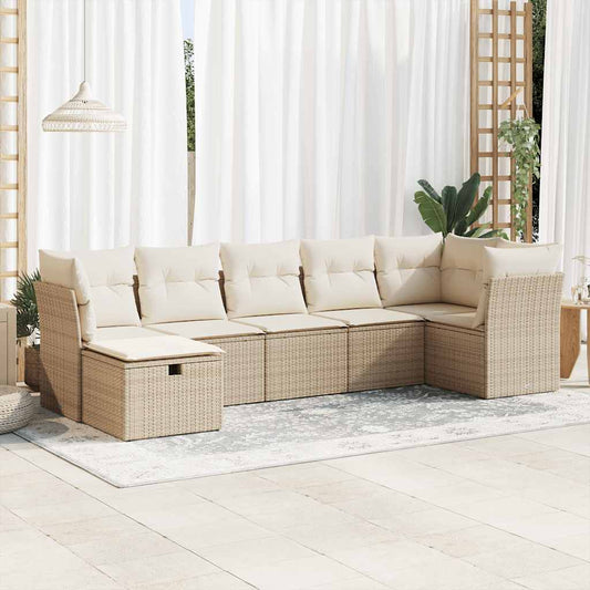 Set Sofás De Jardín 7 Piezas Y Cojines Ratán Sintético Beige