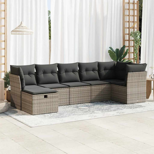Set De Sofás De Jardín 7 Pzas Con Cojines Ratán Sintético