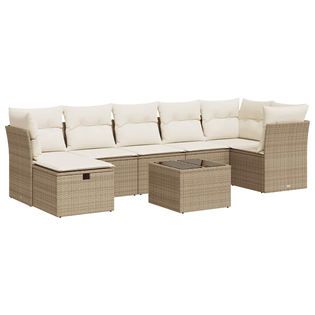 Set De Sofás De Jardín Y Cojines 8 Piezas Ratán Sintético Beige