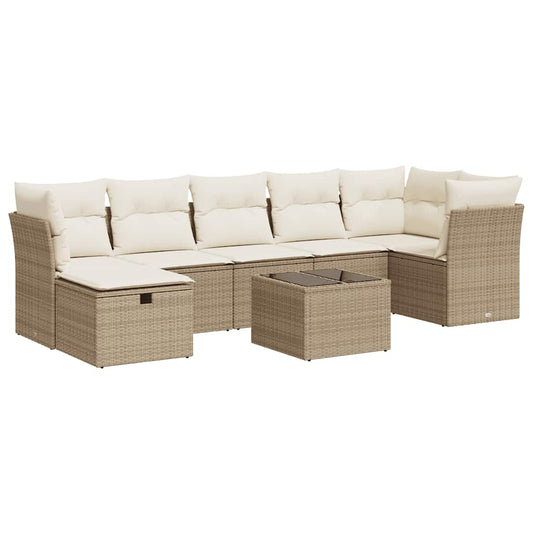 Set De Sofás De Jardín Y Cojines 8 Piezas Ratán Sintético Beige