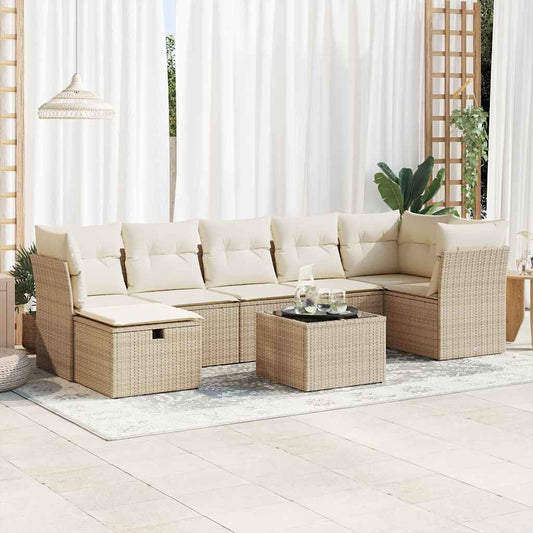 Set De Sofás De Jardín Y Cojines 8 Piezas Ratán Sintético Beige