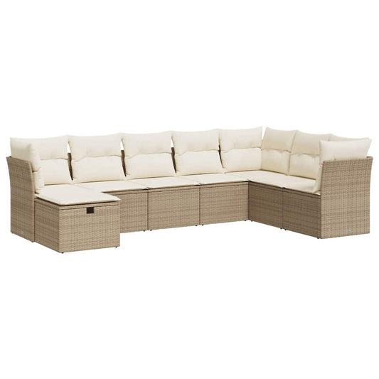 Set De Sofás De Jardín Y Cojines 8 Piezas Ratán Sintético Beige