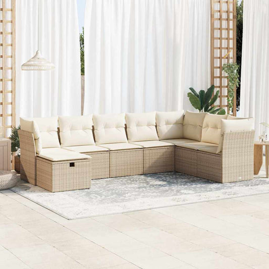 Set De Sofás De Jardín Y Cojines 8 Piezas Ratán Sintético Beige