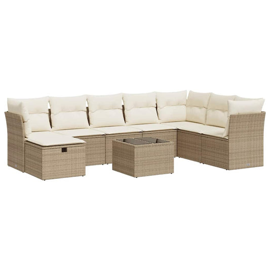 Set De Sofás De Jardín Con Cojines 9 Pzas Ratán Sintético Beige