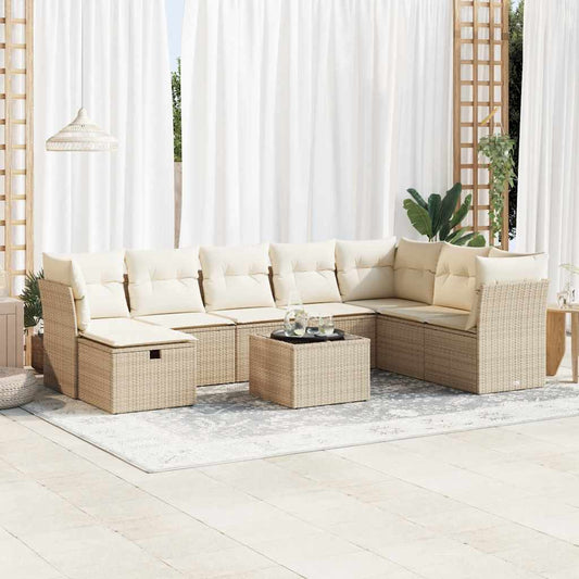 Set De Sofás De Jardín Con Cojines 9 Pzas Ratán Sintético Beige