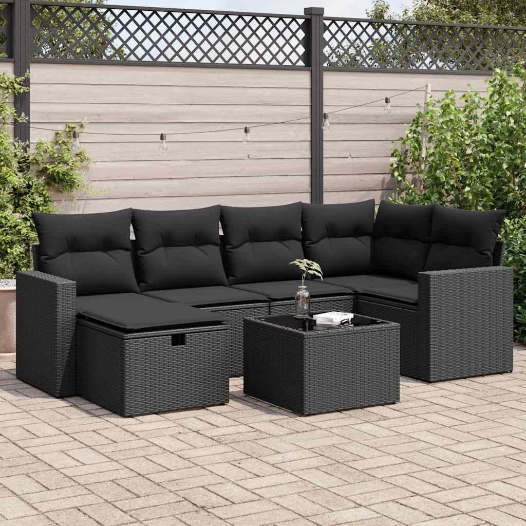 Set De Sofás De Jardín 7 Pzas Con Cojines Ratán Sintético