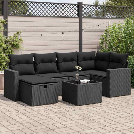 Set De Sofás De Jardín 7 Pzas Con Cojines Ratán Sintético