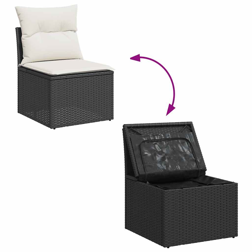 Set De Sofás De Jardín 7 Pzas Con Cojines Ratán Sintético Negro