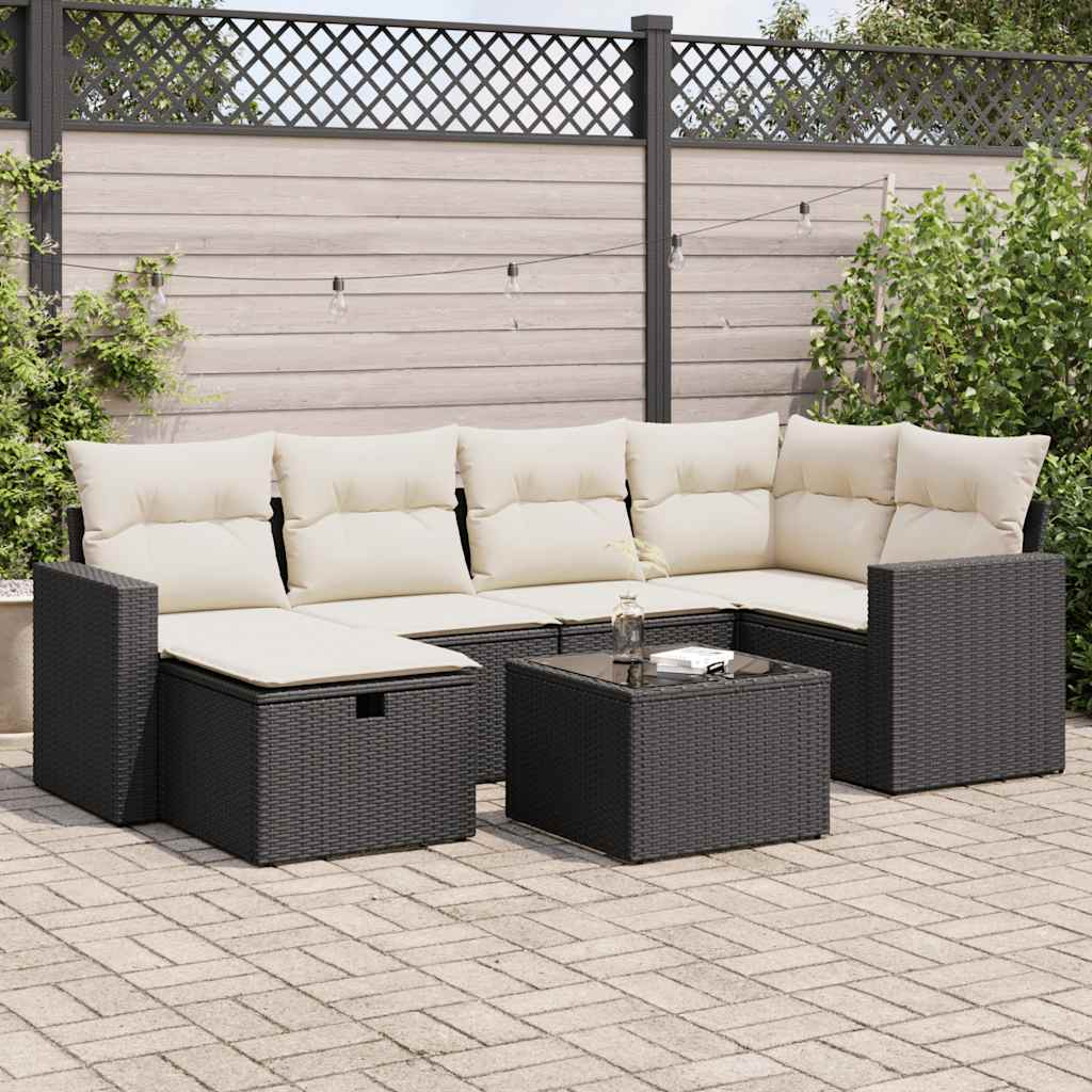 Set De Sofás De Jardín 7 Pzas Con Cojines Ratán Sintético Negro
