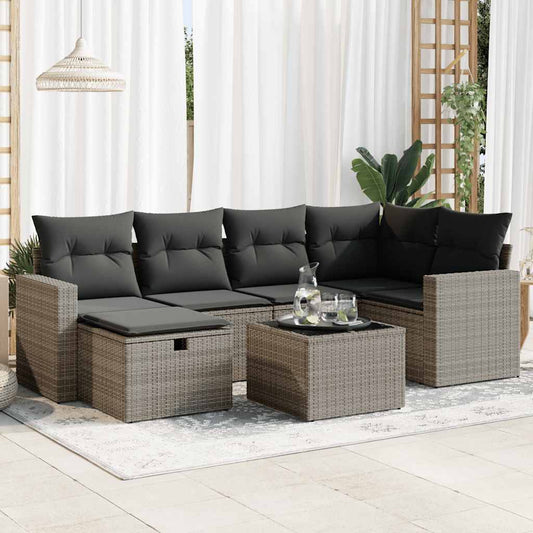 Set De Sofás De Jardín 7 Pzas Con Cojines Ratán Sintético