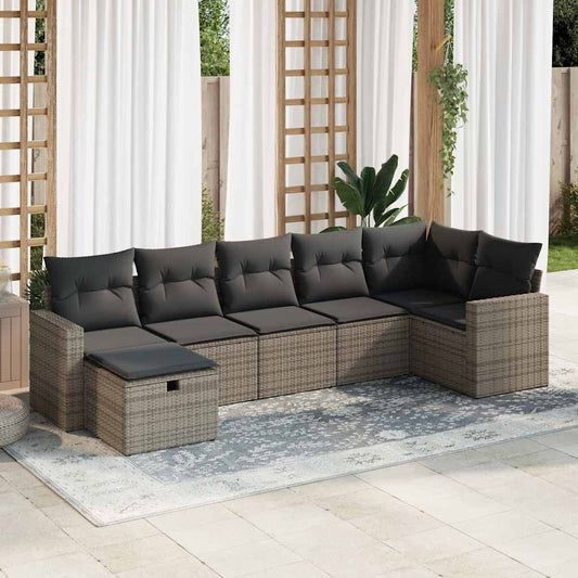 Set De Sofás De Jardín 7 Pzas Con Cojines Ratán Sintético