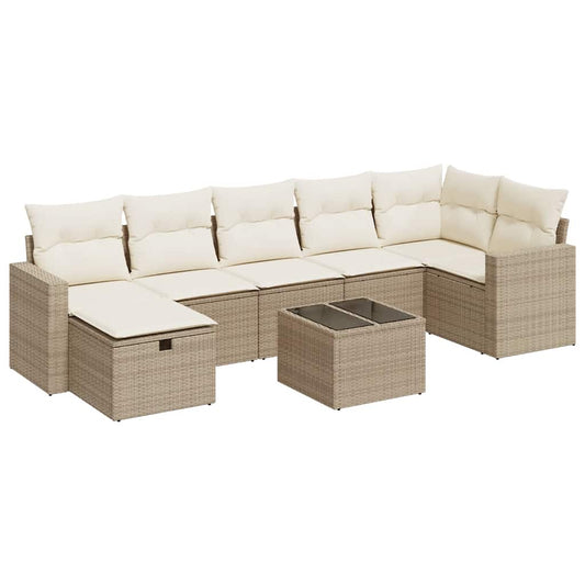 Set De Sofás De Jardín Y Cojines 8 Piezas Ratán Sintético Beige