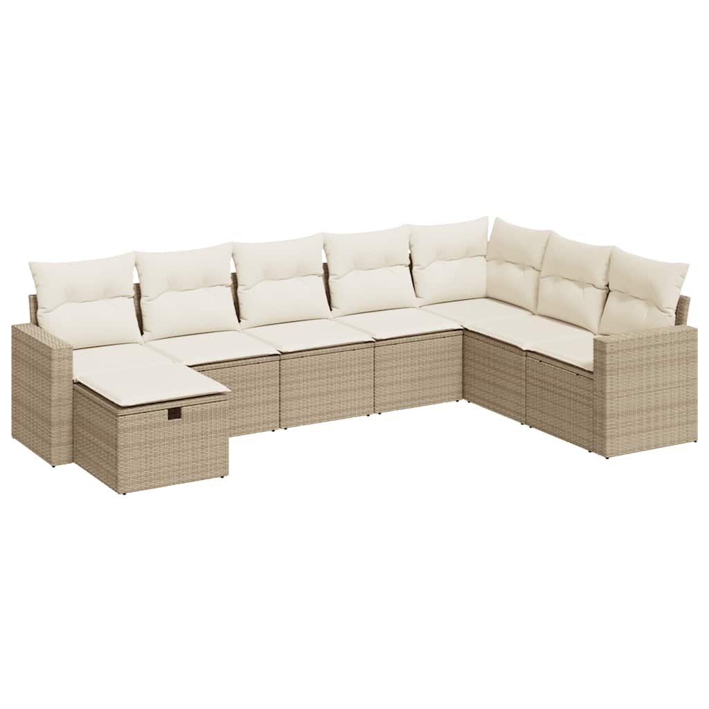 Set De Sofás De Jardín Y Cojines 8 Piezas Ratán Sintético Beige