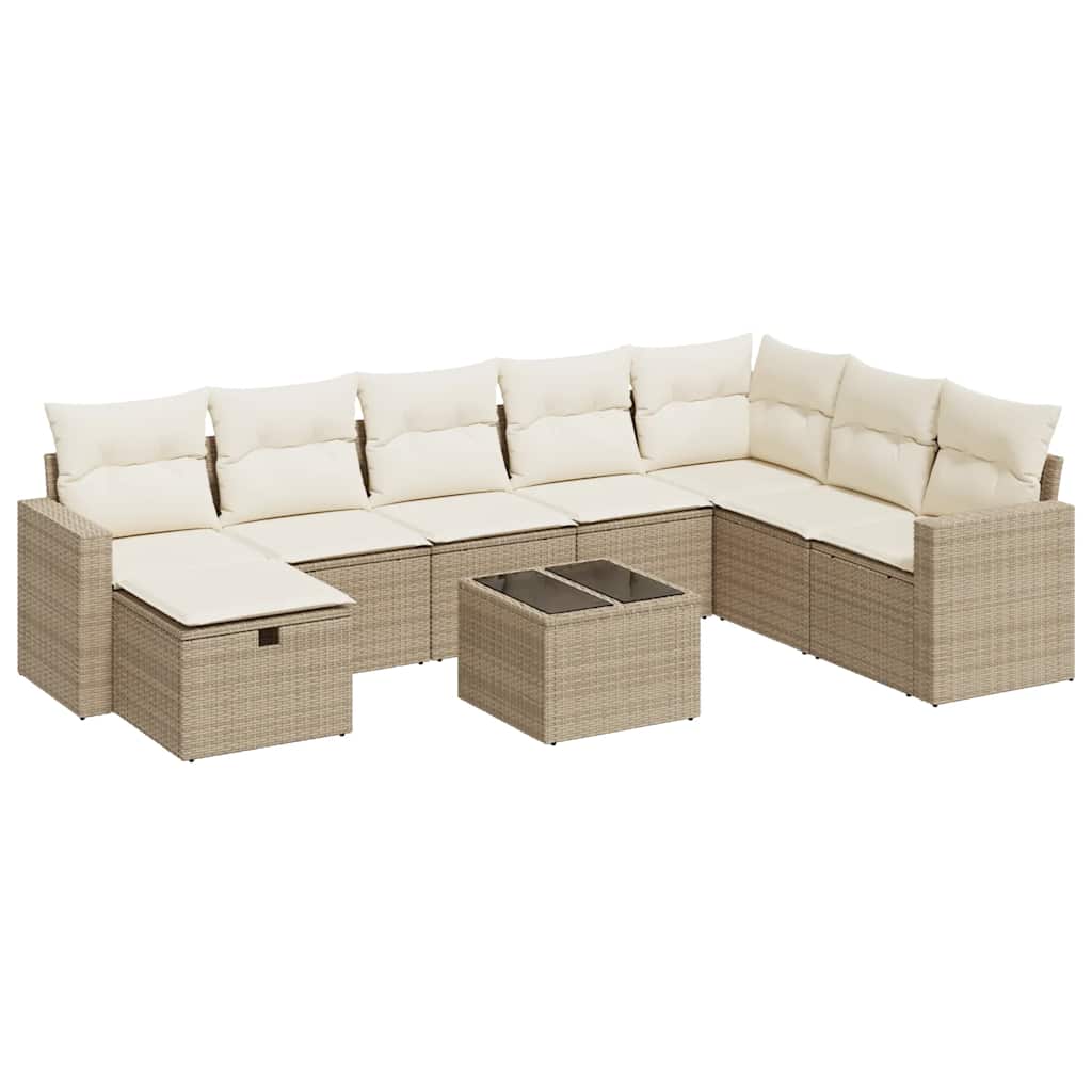 Set De Sofás De Jardín Con Cojines 9 Pzas Ratán Sintético Beige