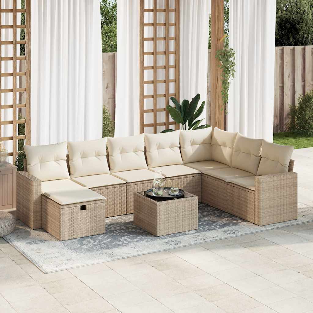 Set De Sofás De Jardín Con Cojines 9 Pzas Ratán Sintético Beige