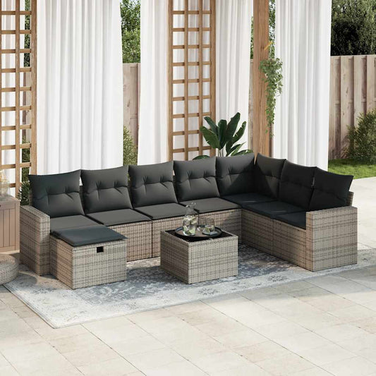 Set De Sofás De Jardín Con Cojines 9 Pzas Ratán Sintético