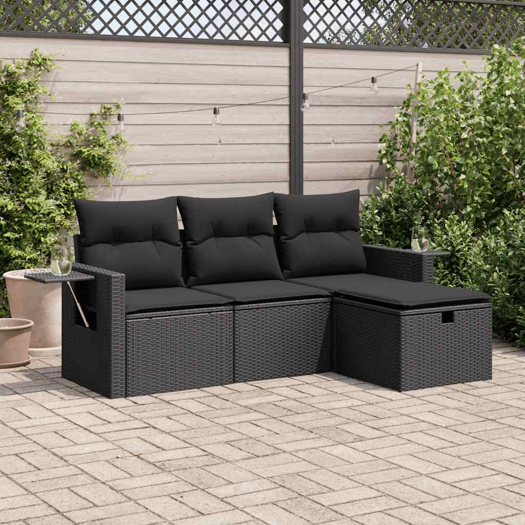 Set De Sofás De Jardín 4 Pzas Y Cojines Ratán Sintético