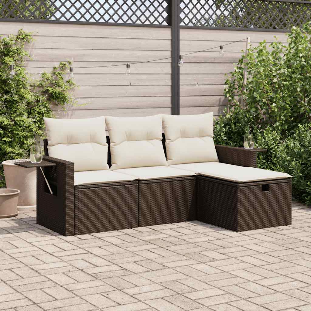 Set De Sofás De Jardín 4 Pzas Y Cojines Ratán Sintético