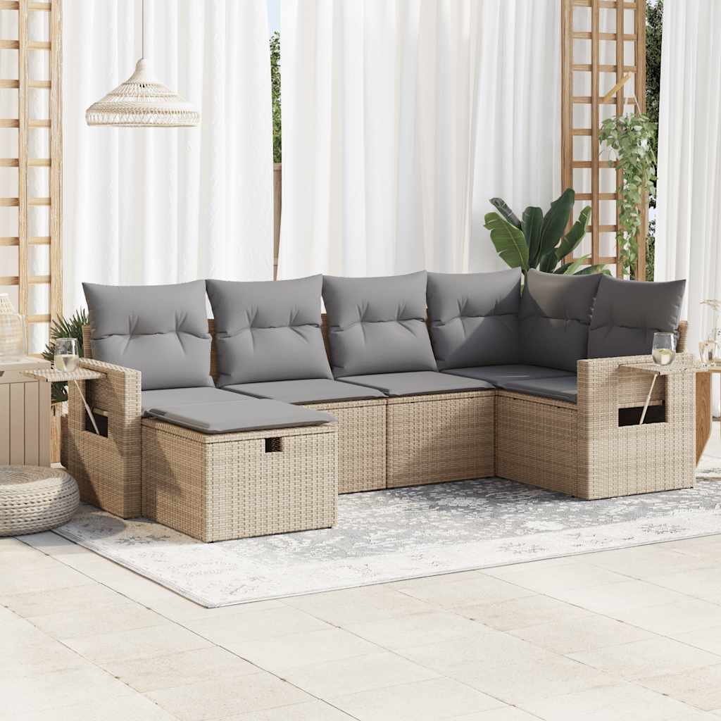 Set De Sofás De Jardín 6 Piezas Y Cojines Ratán Sintético