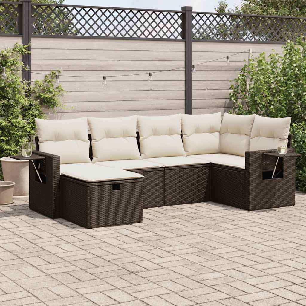 Set De Sofás De Jardín 6 Piezas Y Cojines Ratán Sintético